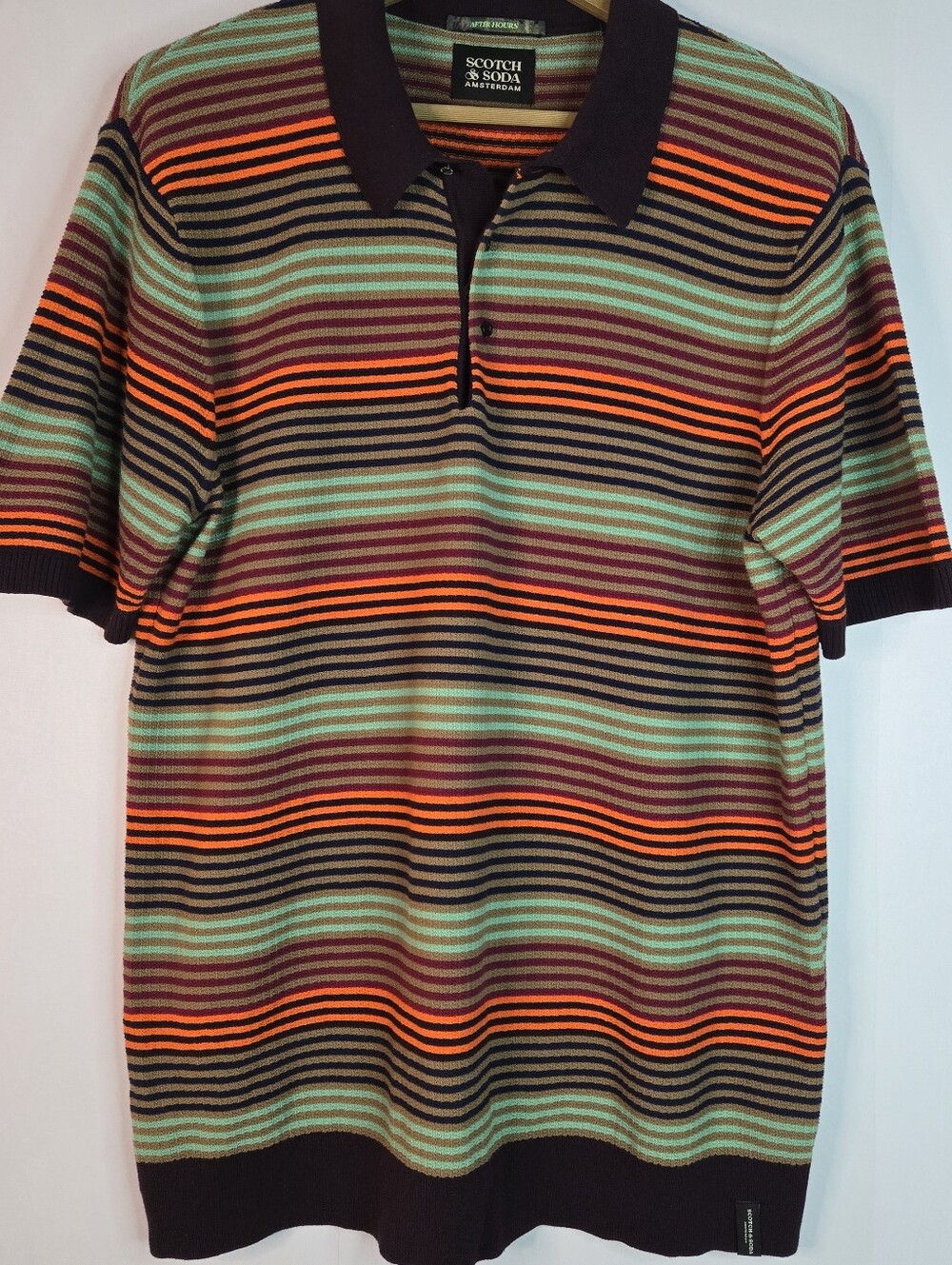 Scotch&Soda Men Size XL S/Sleeve Stripped Textured Polo shirt, Bold Fall Colors